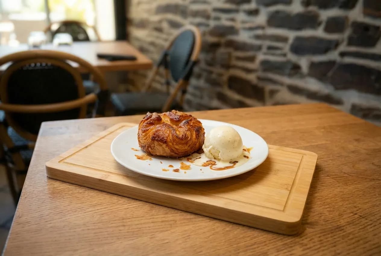 Kouign-amann tiède, glace vanille